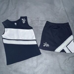 Ion 2 Piece Cheerleader Outfit Costume Navy-White-Silver Tank &‎ Skirt Small/Med